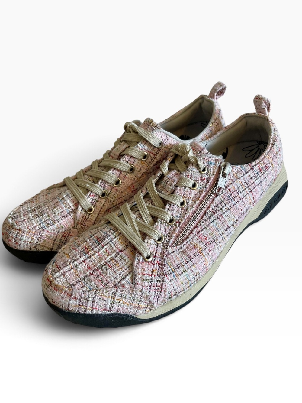 Therafit Shoes Women Sienna Prints Side Zip Sneakers Pink Tweed Comfort Size 10
